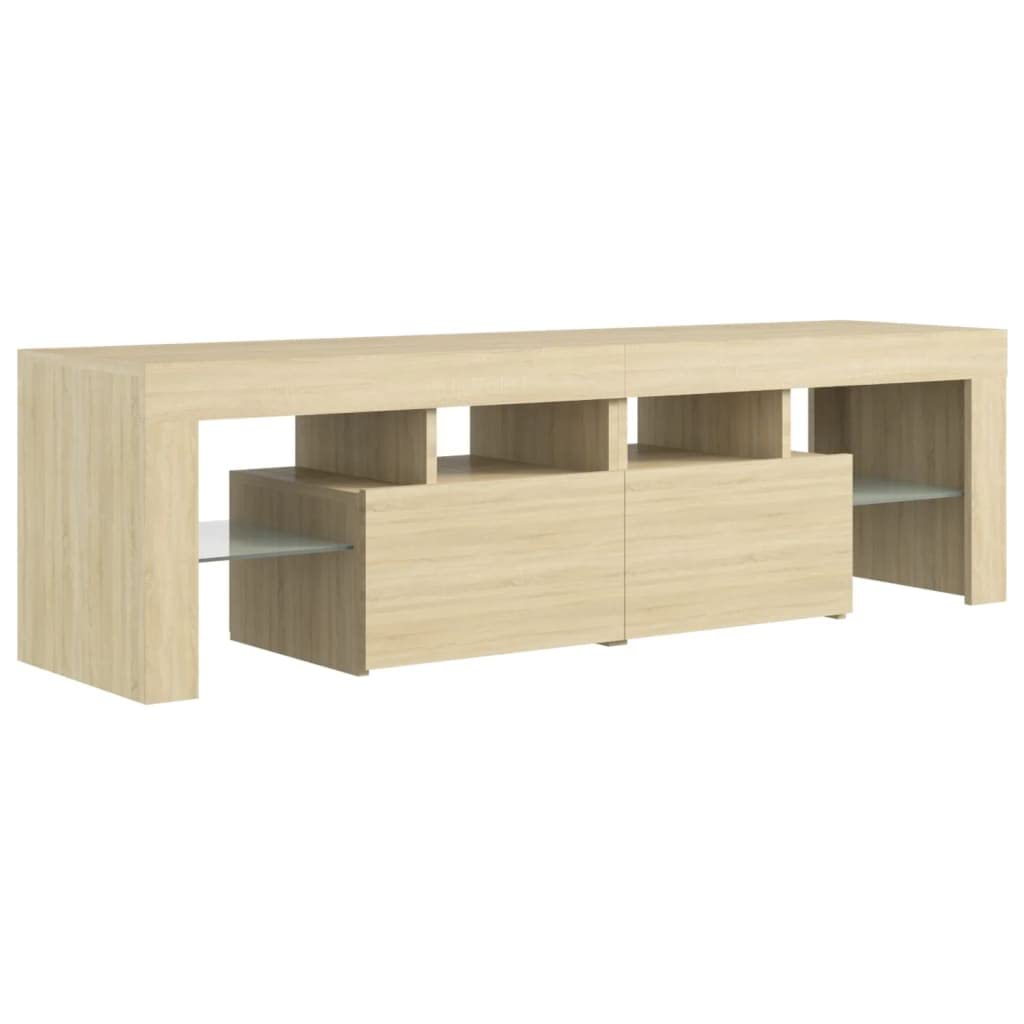 vidaXL TV Cabinet with LED Lights Sonoma Oak 55.1&quot;x13.8&quot;x15.7&quot;