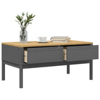vidaXL Floro Gray Coffee Table - Solid Pine Wood, 39"x21.9"x17.7" - Modern Storage Side Table with Drawers for Living Room