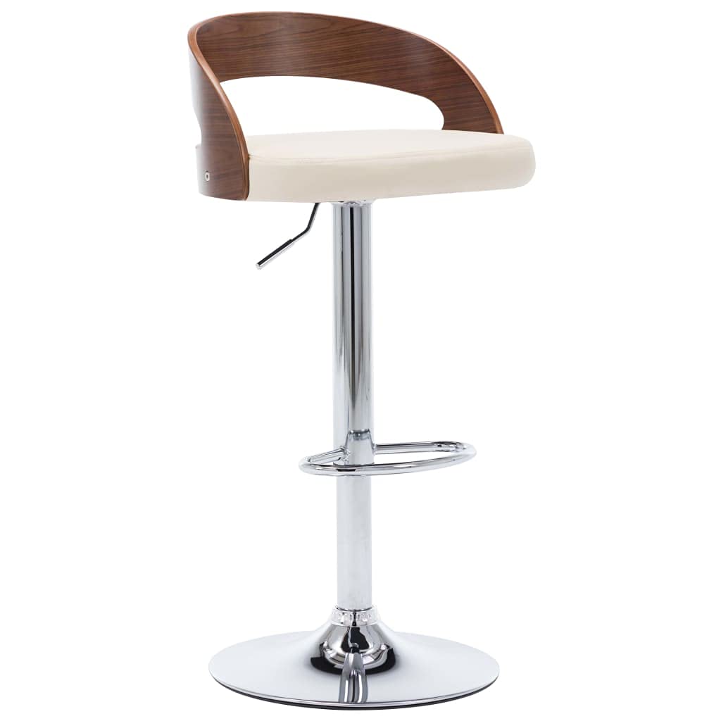vidaXL Industrial Bar Stools in Cream Faux Leather with Dark Brown Bentwood Frame, Adjustable Height and 360-Degree Swivel Feature - Set of 2