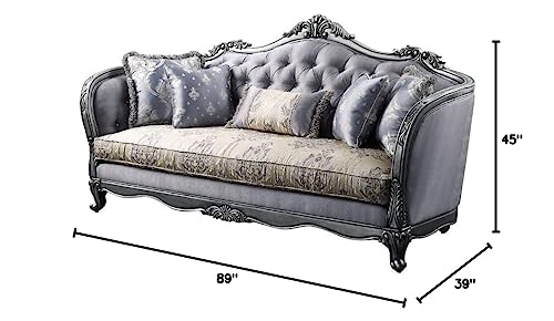 Acme Ariadne Fabric Tufted Sofa With 5 Pillows In Platinum Gray