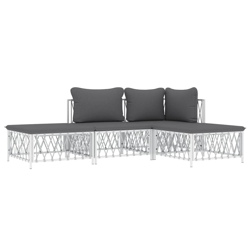 vidaXL 3 Piece Patio Lounge Set - Modern White Steel Frame with Comfortable Dark Gray Cushions, Flexible & Modular Design for Ou