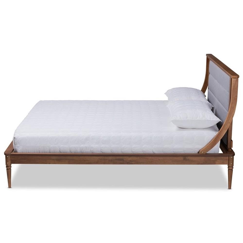 Baxton Studio Regis Modern and Contemporary Transitional Light Grey Fabric Upholstered and Walnut Brown Finished Wood Queen Size Platform Bed