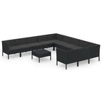 vidaXL Patio Lounge Set 12 Piece with Cushions Garden Outdoor Terrace Seat Seating Sitting Chair Lounging Sofa Set Furniture Poly Rattan Black