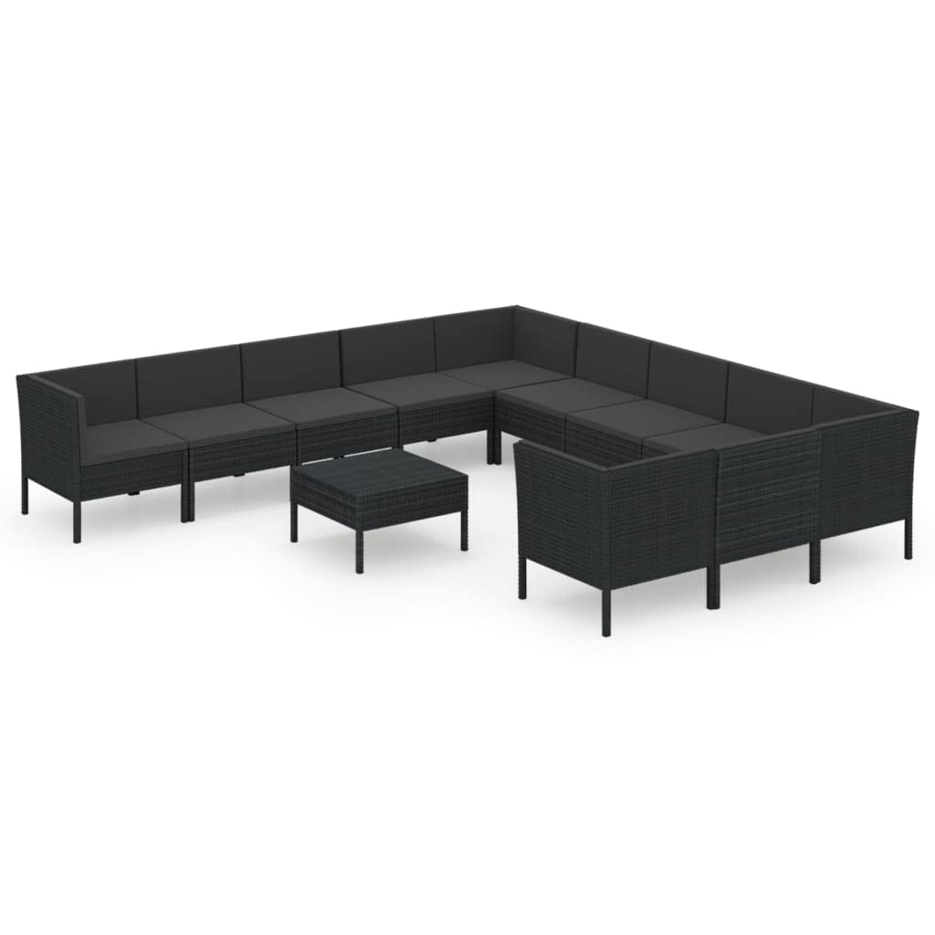 vidaXL Patio Lounge Set 12 Piece with Cushions Garden Outdoor Terrace Seat Seating Sitting Chair Lounging Sofa Set Furniture Poly Rattan Black