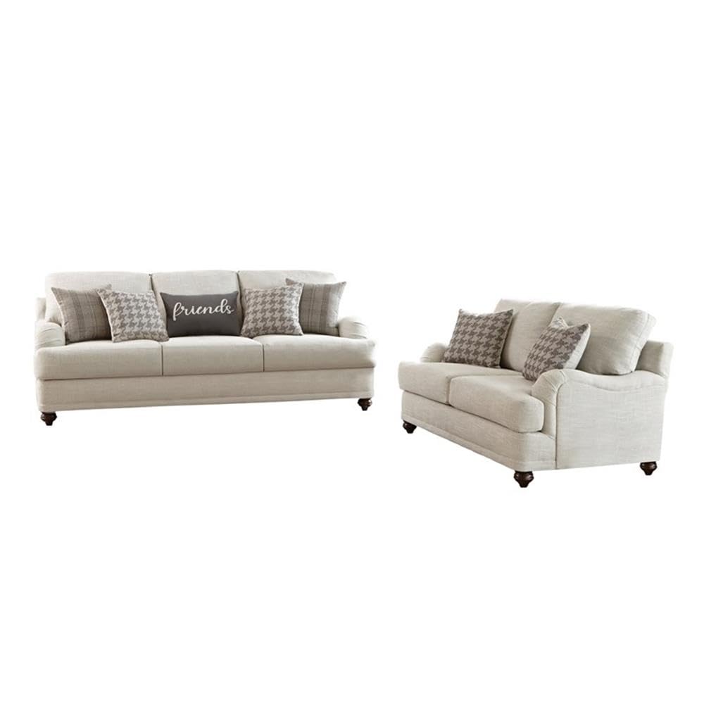 Coaster Home Furnishings 2-Piece Transitional Recessed Arms Upholstery Fabric Sofa Set in Gray