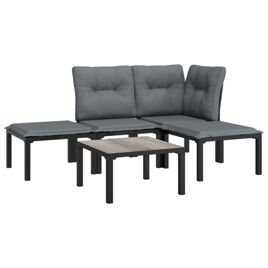 vidaXL Patio Lounge Set 5 Piece, Outdoor Patio Furniture with Coffee Table, Conversation Set with Footstool, Modern Style, Black