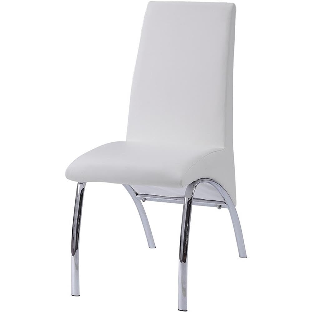 Acme Pervis Faux Leather Upholstered Side Chair in White and Chrome