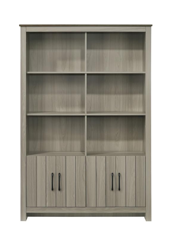 LILOLA LIVING Nyla 47" W Gray Oak Bookcase Shelf with Cabinet Doors