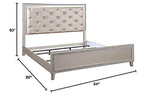 Acme Sliverfluff Faux Leather Tufted Queen Bed in Champagne Brown