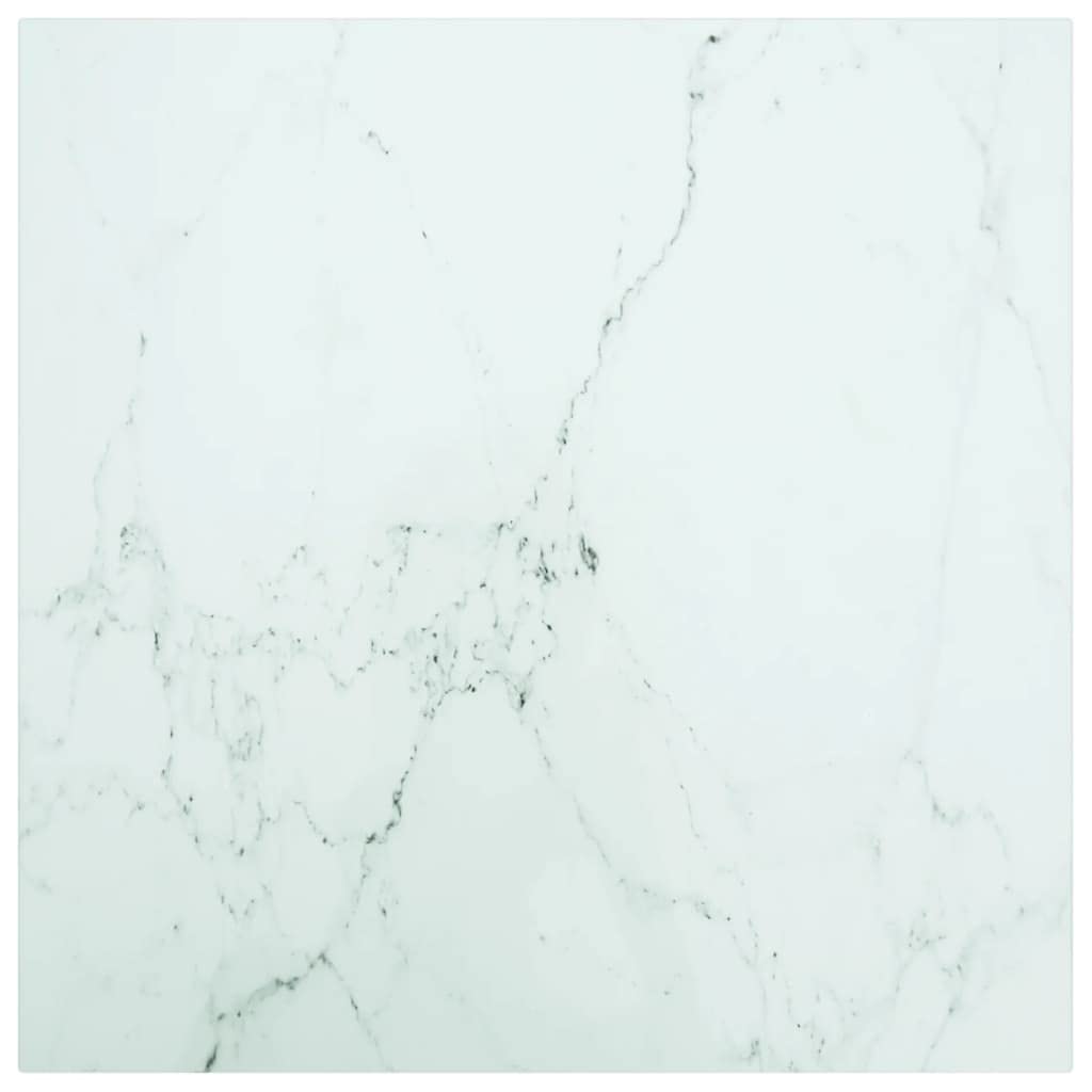 vidaXL White Table Top 50 x 50 cm 6 mm Tempered Glass Marble Look