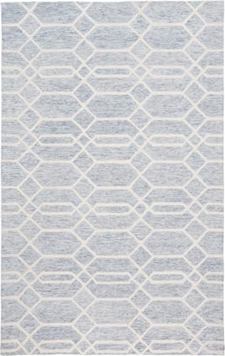 HomeRoots 512201 8 x 10 ft. Blue & Ivory Wool Geometric Hand Tufted Handmade Stain Resistant Rectangle Area Rug