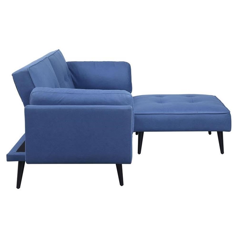 Acme Nafisa Upholstered Adjustable Sofa with Ottoman in Blue Fabric