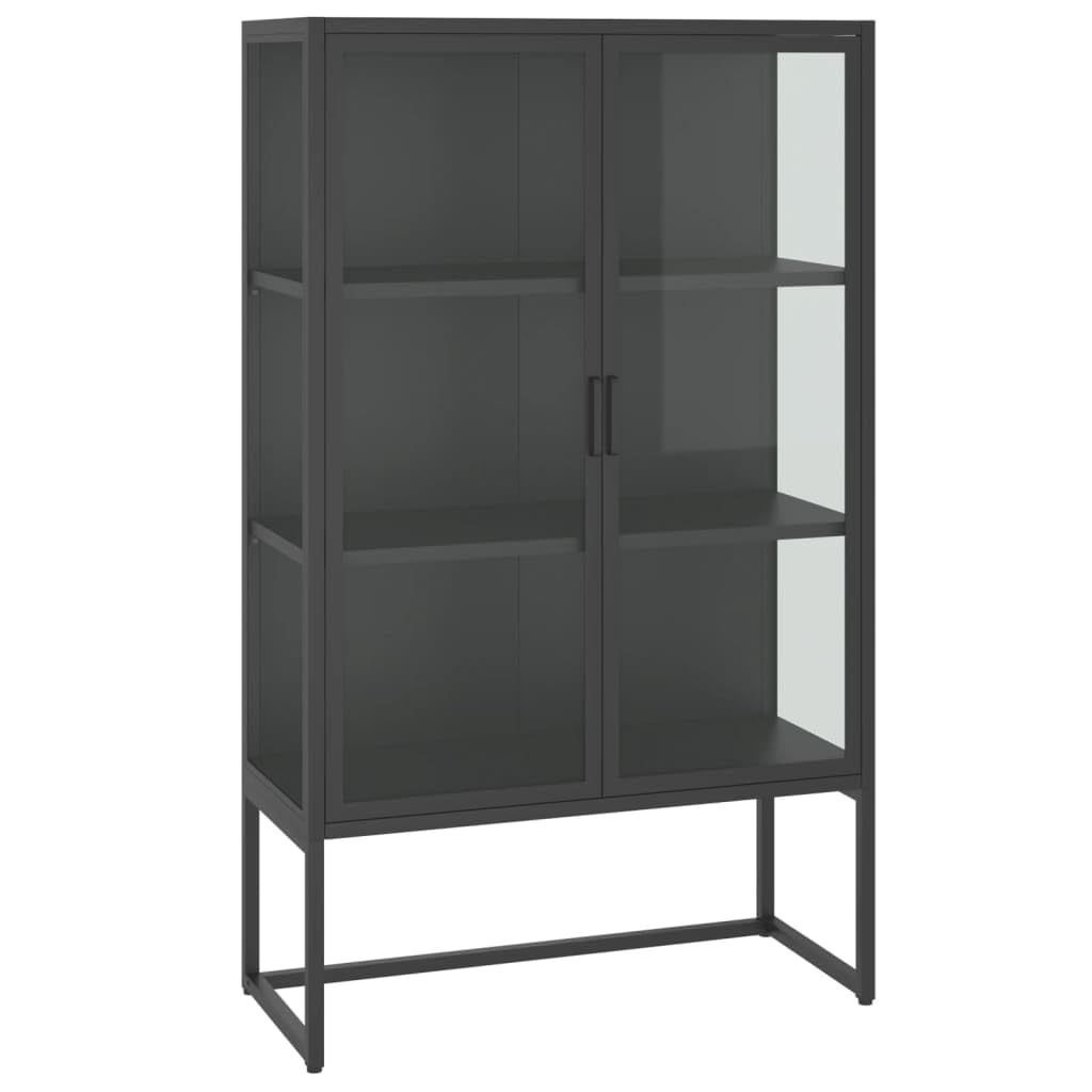 vidaXL Highboard Cabinet with Adjustable Shelving - Steel and Tempered Glass, Anthracite - Industrial Style Furnishing - Easy Assembly, Safe for Households with Kids and Pets