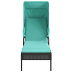 vidaXL Sun Loungers with Canopies and Table Furniture - Adjustable Reclining Patio/Garden Chaise Lounge Set, Black Poly Rattan, Turquoise Cushions