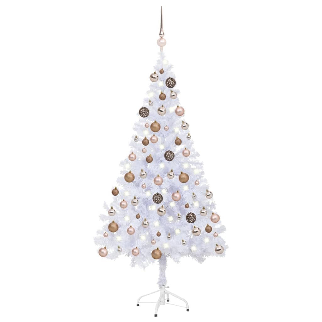 Vidaxl Artificial Christmas Tree – Dense White Pvc With Leds And Decorative Rose Gold Balls Set – 47.2&quot; Tall And 230 Branches – Ideal For Winter And Christmas Season