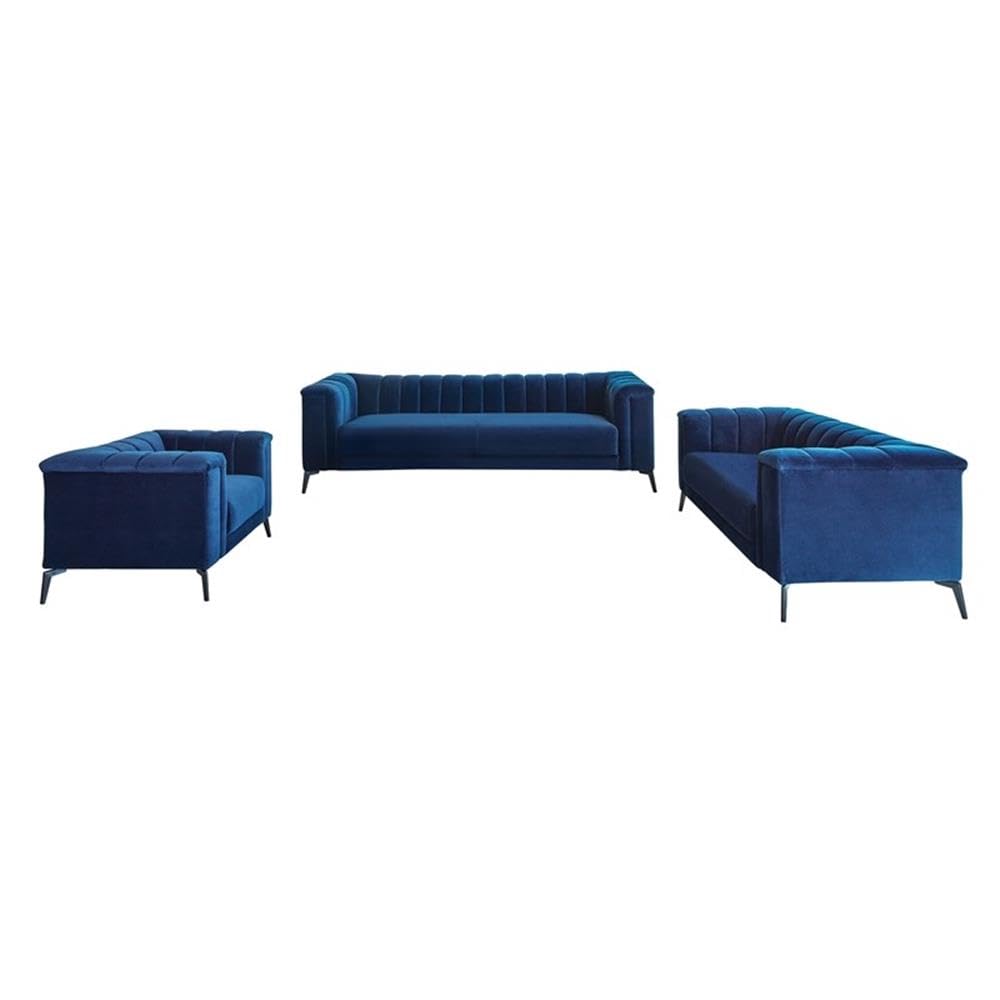 Coaster Home Furnishings Chalet 3-Piece Tuxedo Arm Blue Living Room Set (509211-S3)