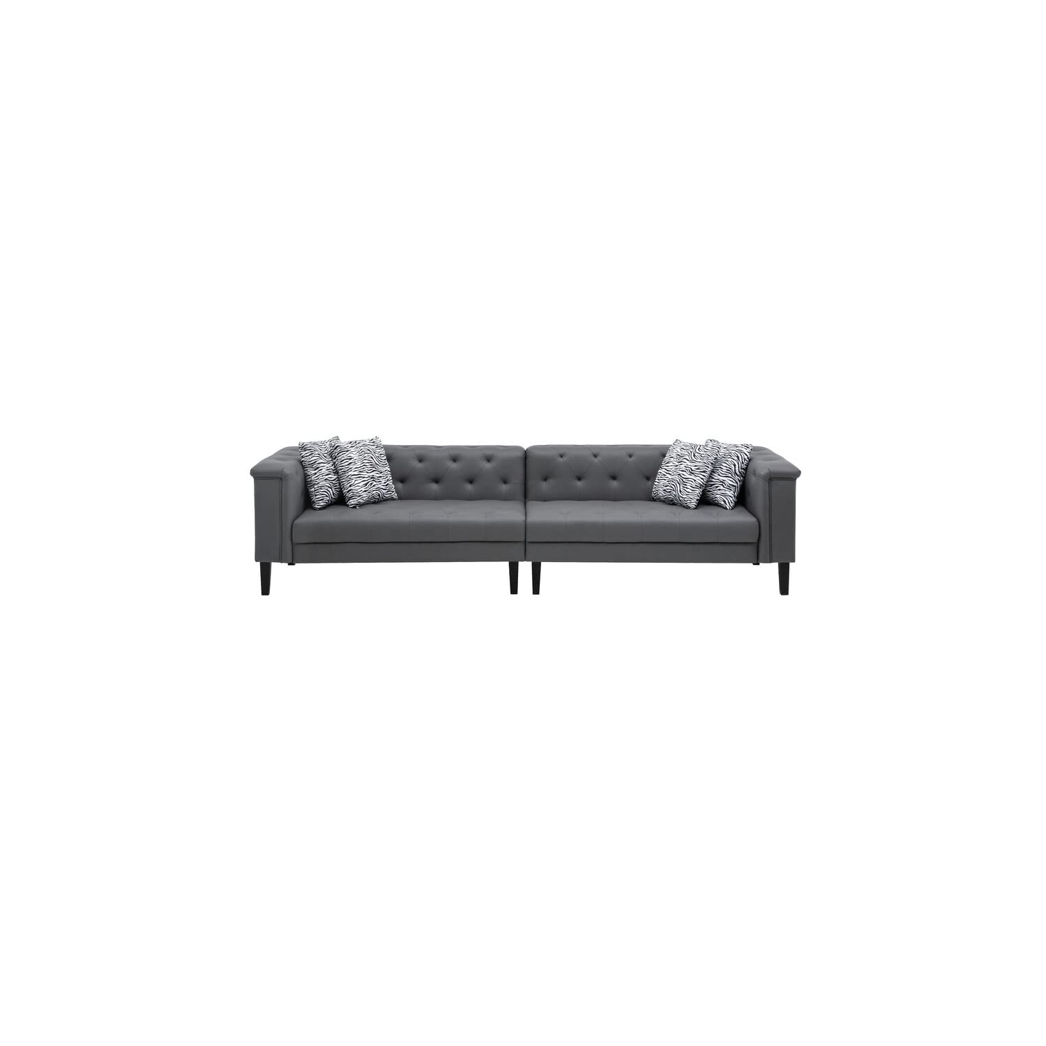 Lilola Home Sarah Gray Vegan Leather Tufted Sofa with 4 Accent Pillows