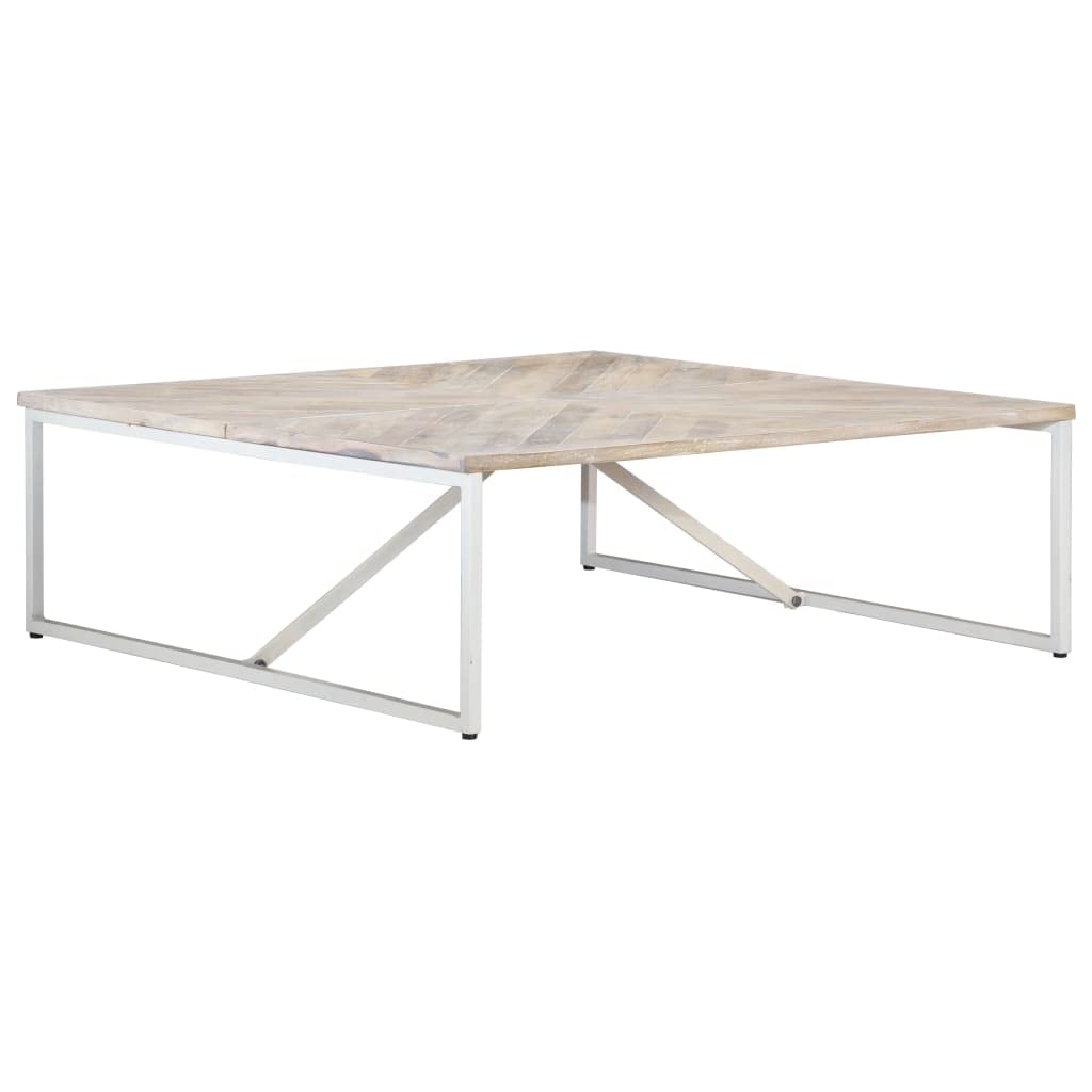 vidaXL Square Coffee Table in White, Solid Mango Wood with Iron Support, Smooth Polished, Painted and Lacquered Finish, Handmade, Scandinavian Style