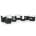 vidaXL Patio Sofa Set Sectional Sofa Patio Furniture 16 Piece Poly Rattan Black Outdoor Lounge Set, Includes Cushions - Armchairs, 2-Seater Sofas, & Tables