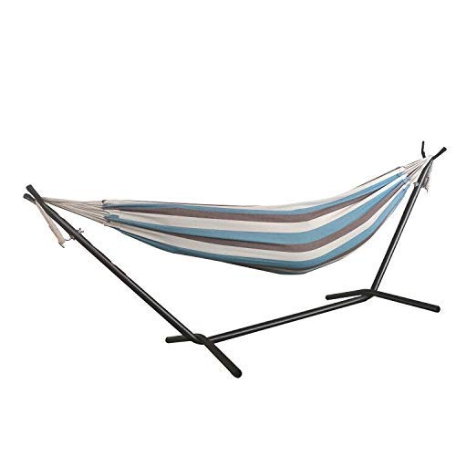 HomeRoots Multicolor Steel/Fabric Lagoon Stripe Double Classic 2 Person Hammock with Stand