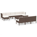 vidaXL 11 Piece Patio Lounge Set- Outdoor Furniture with Weather-Resistant PE Rattan Material and Powder-Coated Steel Frame – Brown Lounge Set with Cream White Cushions