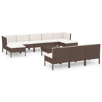 vidaXL 11 Piece Patio Lounge Set- Outdoor Furniture with Weather-Resistant PE Rattan Material and Powder-Coated Steel Frame – Brown Lounge Set with Cream White Cushions