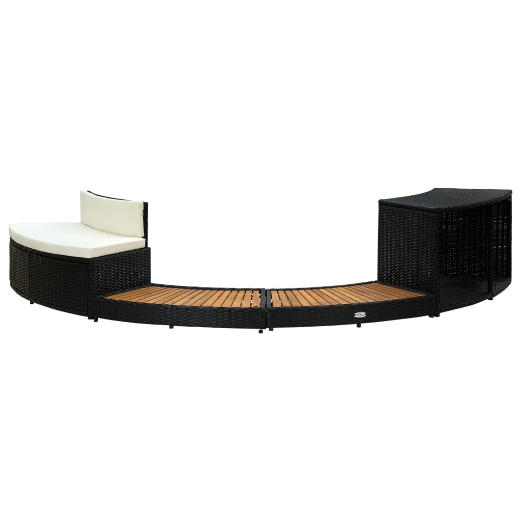 vidaXL Spa Surround - Black Poly Rattan and Acacia Wood - Chic and Modern Design with Built-in Storage, Mini Sofa and Comfort Cushion