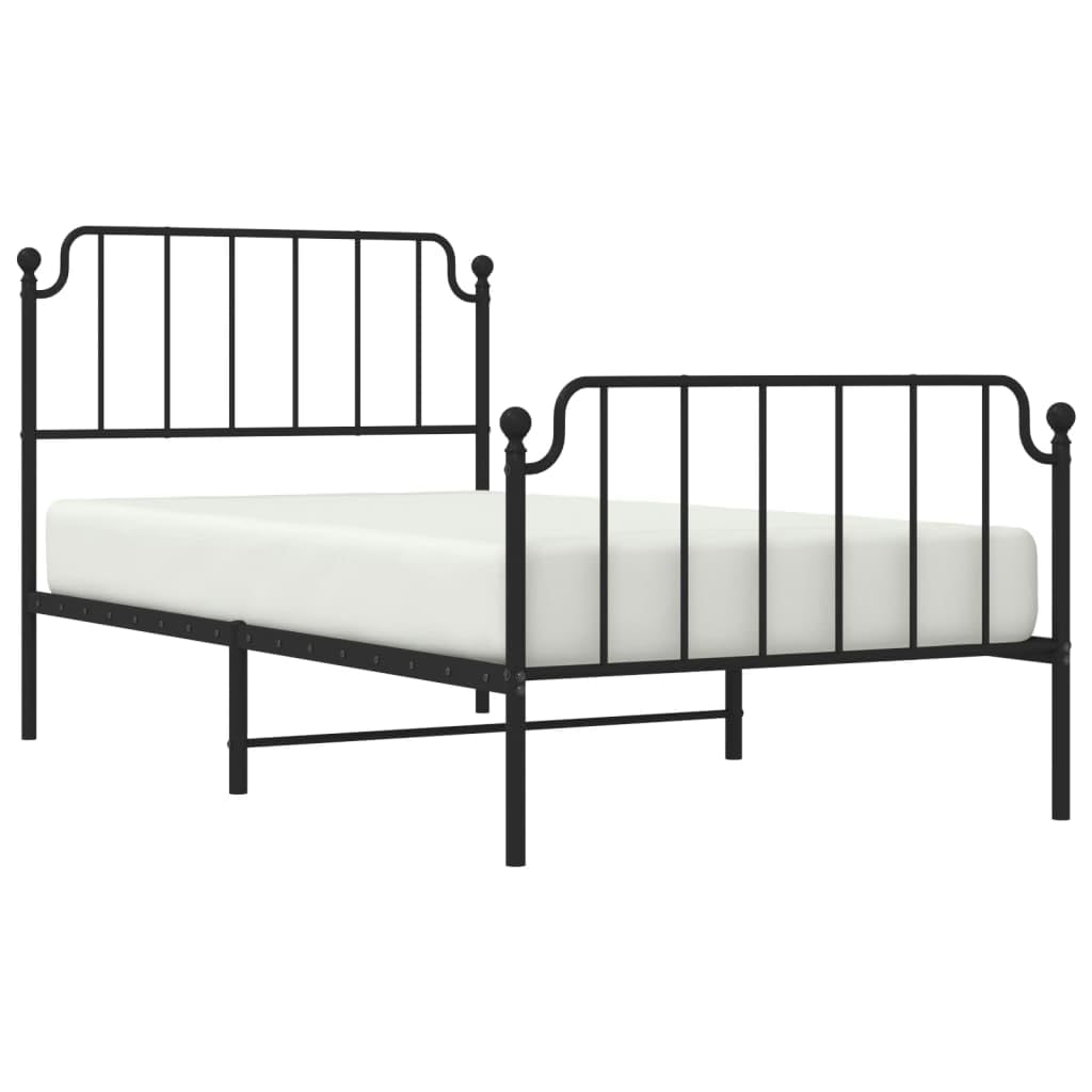 vidaXL Robust Metal Bed Frame with Functional Headboard and Footboard, Extra Under-Bed Storage, Black, Suitable for 39.4&quot;x78.7&quot; Mattress