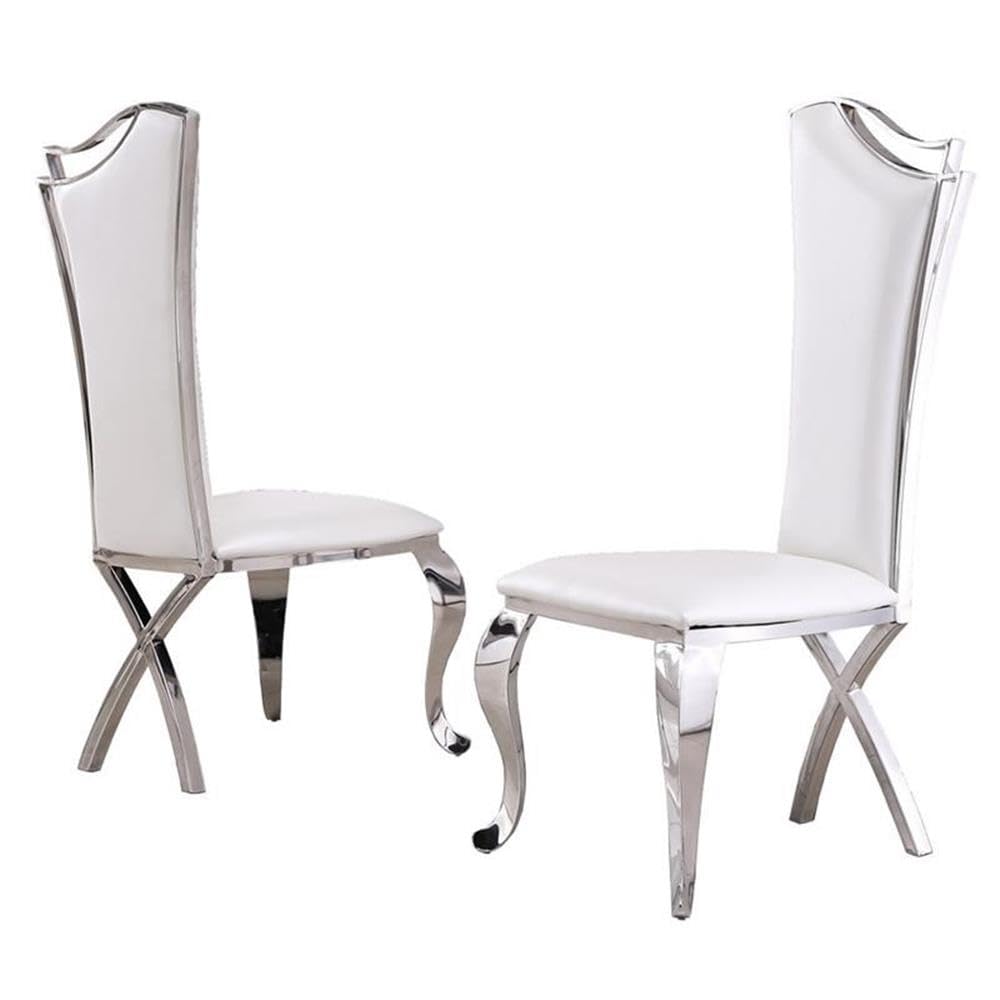 Overstock Elegant White Faux Leather Side Chairs With Silver Stainless Steel (Set Of 2)
