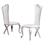 Overstock Elegant White Faux Leather Side Chairs With Silver Stainless Steel (Set Of 2)
