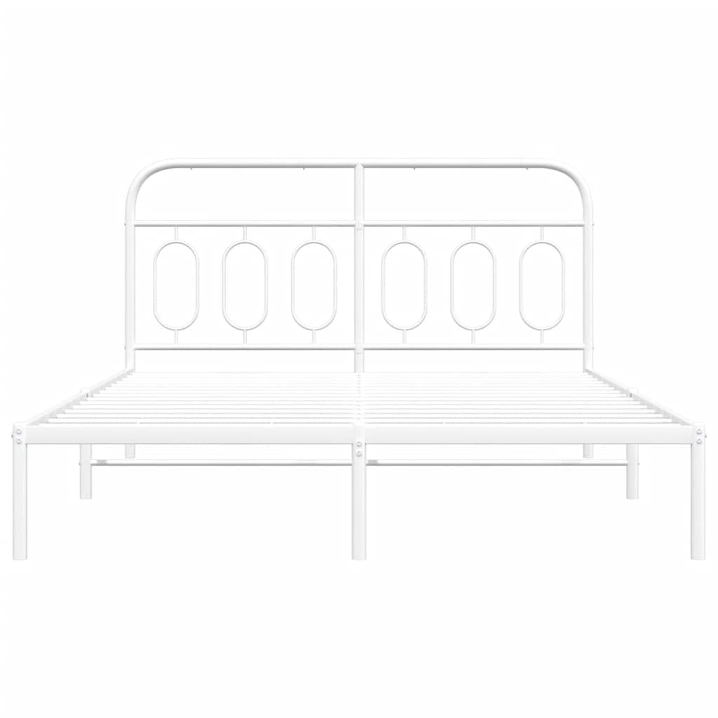 vidaXL Double Bed Frame with Headboard - Robust Metal Construction, Ample Storage, Modern Design - White, 59.1&quot;x78.7&quot;