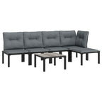 vidaXL 6 Piece Patio Lounge Set in Black and Gray with PE Rattan - Includes Chairs, Footstool, and Coffee Table with Padded Cushions