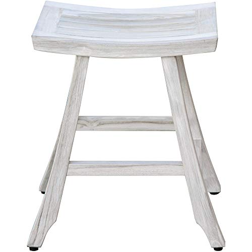 HomeRoots Compact Curvilinear Teak Shower Outdoor Bench in Driftwood Finish