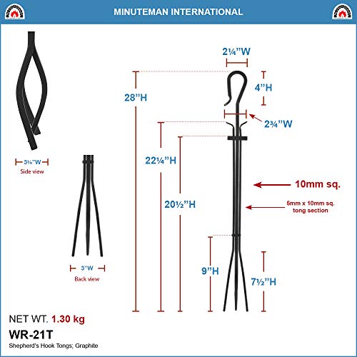 Minuteman International Shepherd'S Hook Single Tool, Fireplace Tongs, Graphite