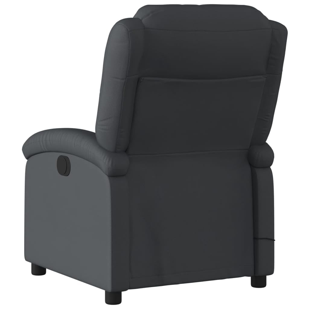 'vidaXL Massage Recliner Chair with Manual Recline & Vibration Function, Real Leather, Comfortable Seat Experience, Convenient Side Pocket, Black