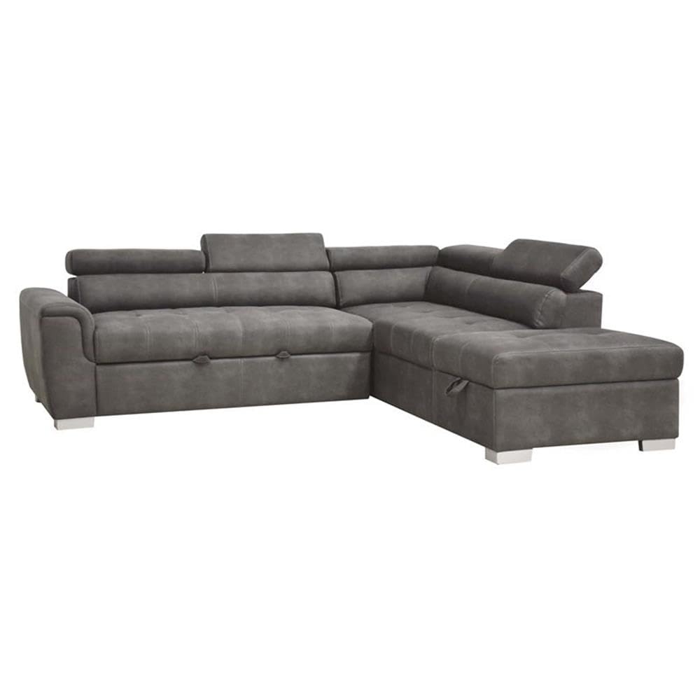 Acme Thelma Sectional Sleeper Sofa and Ottoman in Gray Polished Microfiber