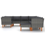 vidaXL 9 Piece Outdoor Lounge Set - Poly Rattan Construction with Eucalyptus Wood Legs - Includes Corner Sofas, Middle Sofas and Footrest - Cushions Included - Gray