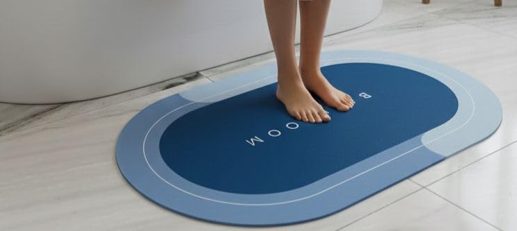 ALLORAMARTBathroom Mat, Blue Oval Design, 60 x 40 cm, NonSlip Bath Rug