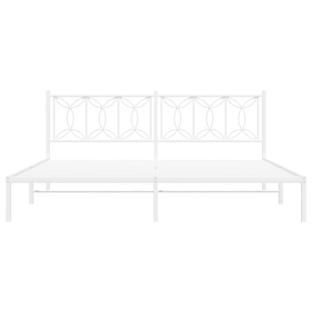 vidaXL Metal Bed Frame with Headboard - King Size White Steel Bed Frame - 76&quot;x79.9&quot; Modern Design with Extra Storage Space