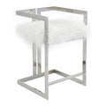 Pangea Home Kenzie 23.6" Stainless Steel & Faux Fur Counter Stool In White
