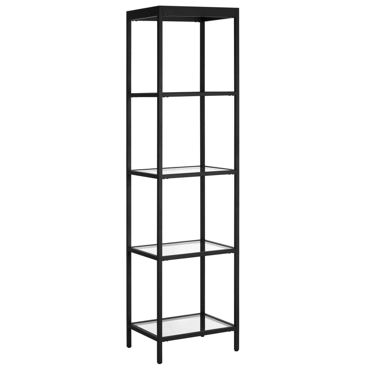 HomeRoots 527592 70 in. Metal & Glass Four Tier Standard Bookcase Black