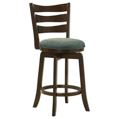 Coaster Home Furnishings Murphy Ladder Back Counter Height Swivel Bar Stool Dark Cherry and Hunter Green