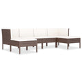 vidaXL Patio Furniture Set 6 Piece, Sectional Sofa for Garden Balcony Porch, Couch with Cushions, Footrest Middle Sofa, Poly Rattan Brown