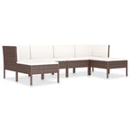 vidaXL Patio Furniture Set 6 Piece, Sectional Sofa for Garden Balcony Porch, Couch with Cushions, Footrest Middle Sofa, Poly Rattan Brown
