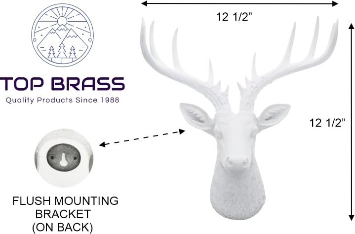 Top Brass 12 1/2'' Faux White Deer Head/White Antlers Wall Decor - Modern Minimalism Taxidermy Art Sculpture