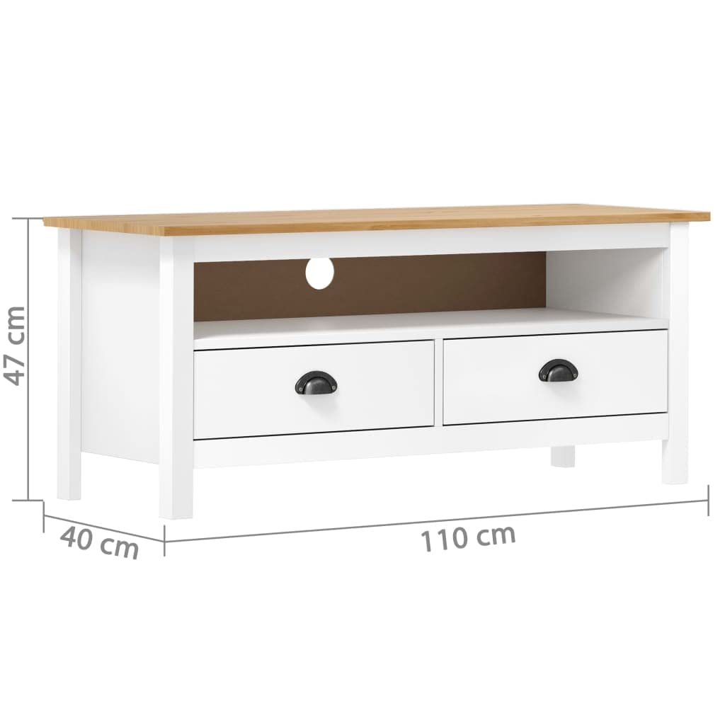 vidaXL Solid Pine Wood TV Stand Hill White and Honey Brown 43.3&quot;x15.7&quot;x18.5&quot; Retro Style with Ample Storage Space