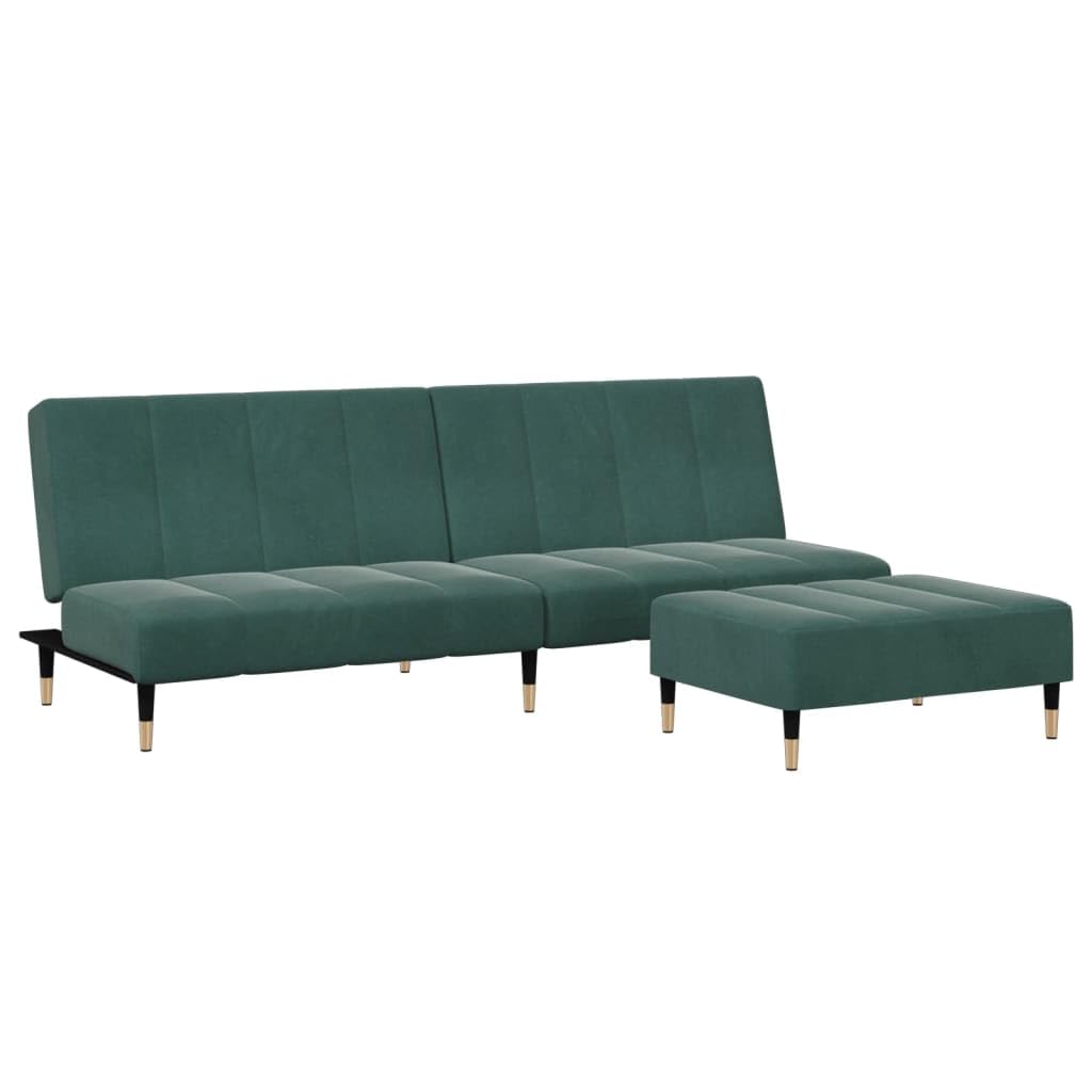 vidaXL 2 Seater Sofa Bed with Footstool Dark Green Velvet