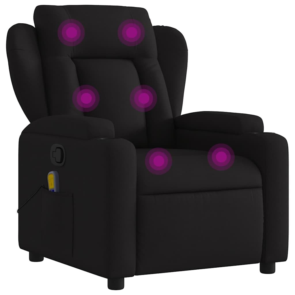vidaXL Black Fabric Massage Recliner Chair - Manual Adjustment, 6-Point Vibration, Cup Holders, and Side Pocket - Living Room, Lounge, Home Office Seating