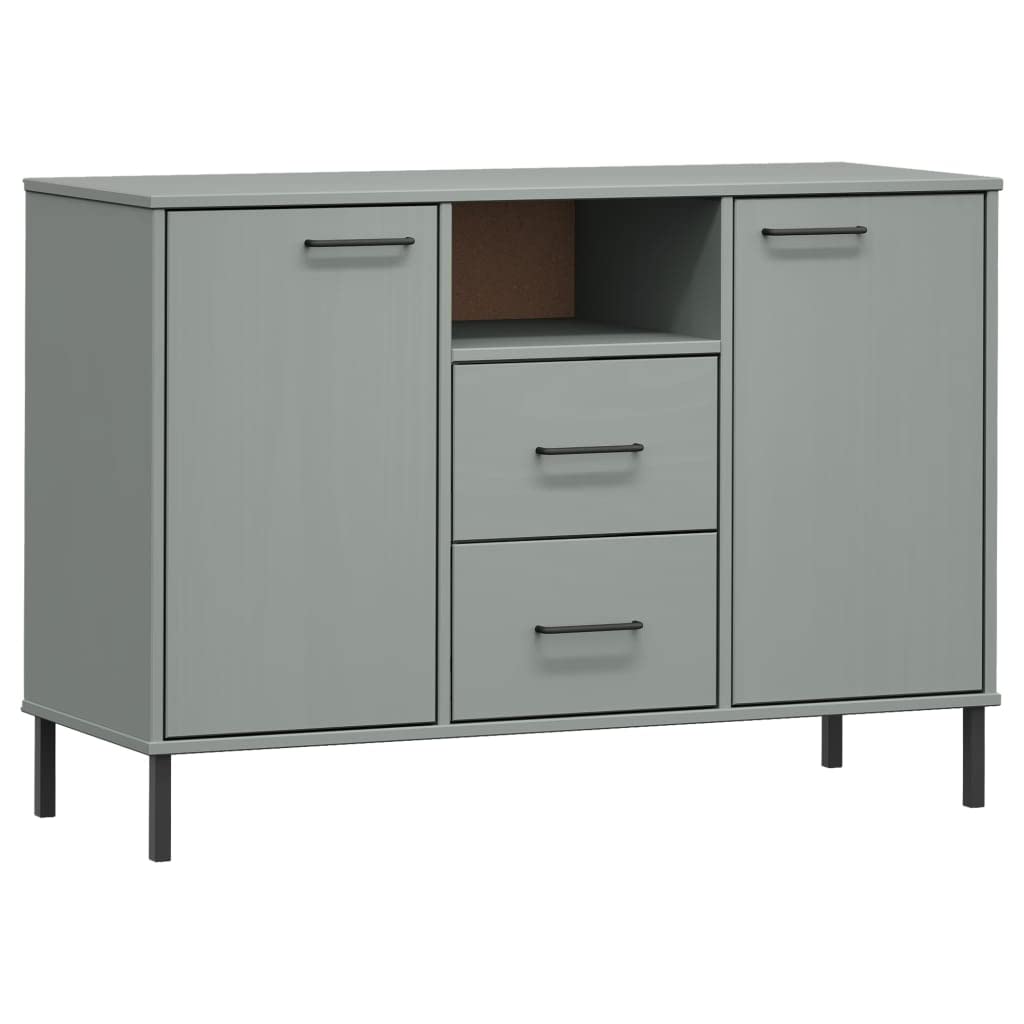 vidaXL Oslo Solid Pine Wood Sideboard in Grey with Metal Legs: Industrial Style, Ample Storage Space, Sturdy Construction