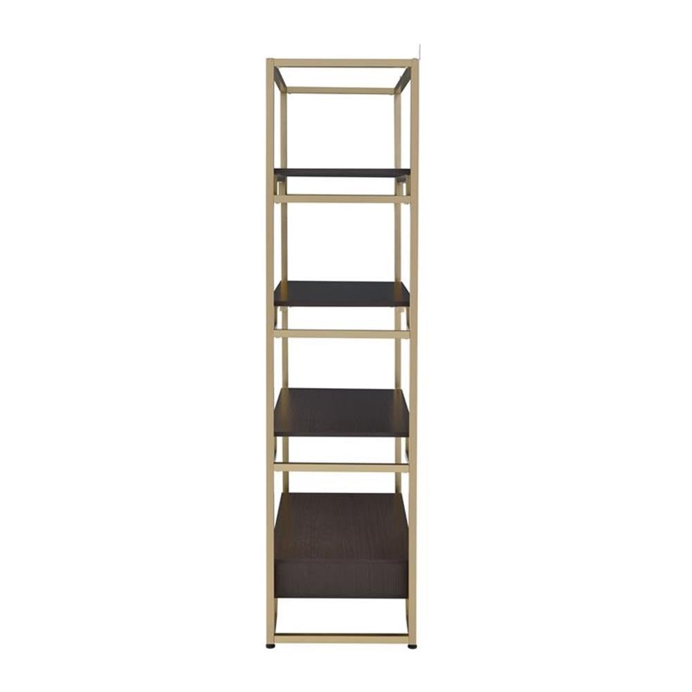 Acme Yumia Wooden Tiers Etagere Bookshelf in Gold and Clear Glass